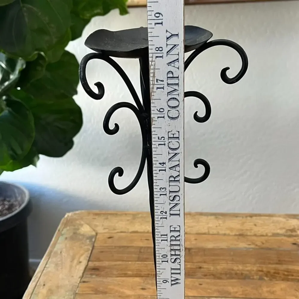 Vintage Black Metal Scroll Candle Holders Stand